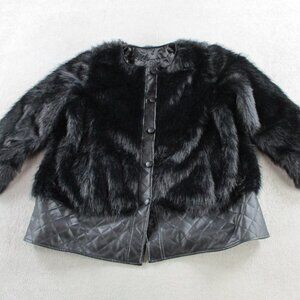 Dennis by Dennis Basso Coat Womens XL Black Faux Fur Button Front Quilted Trim